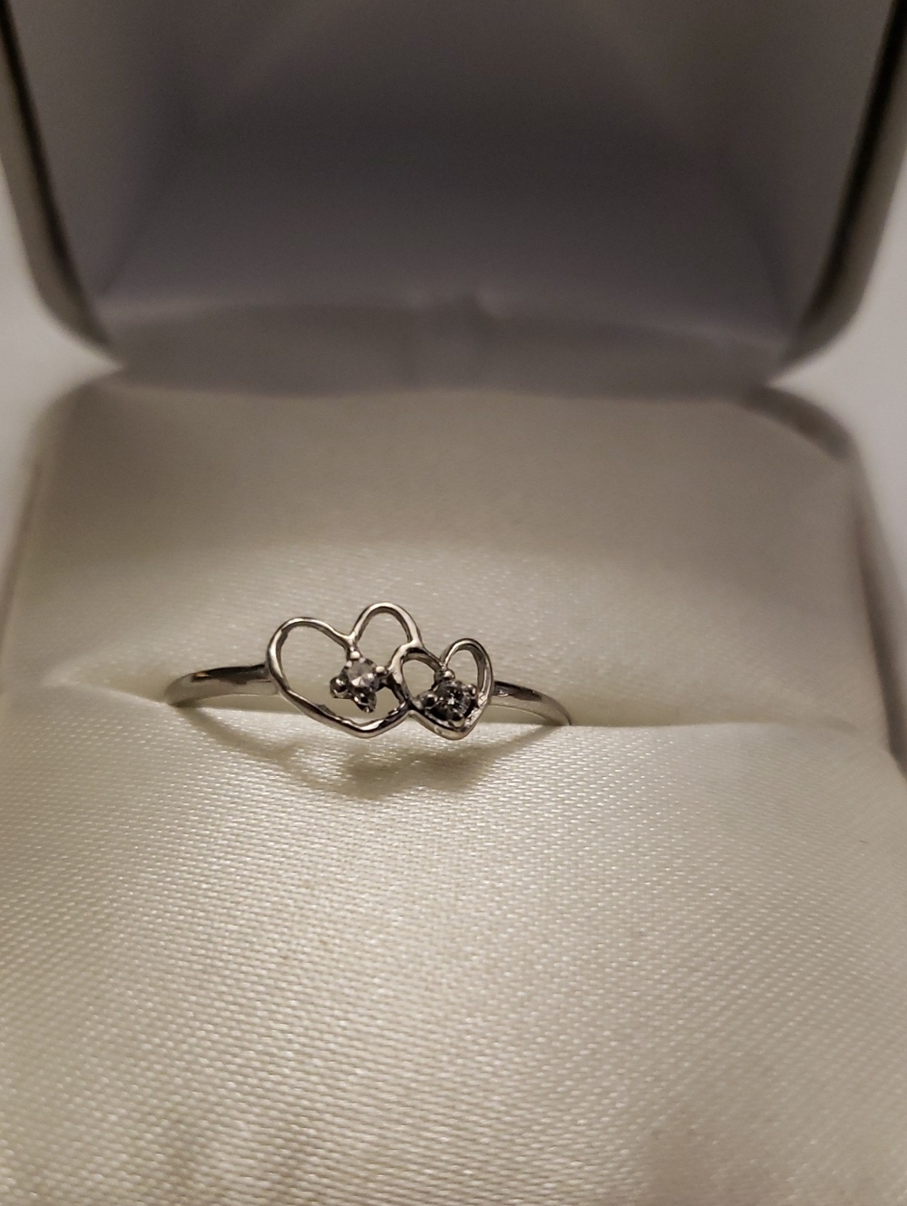 Double Heart Ring with Diamond Accents - Women's Jewelry